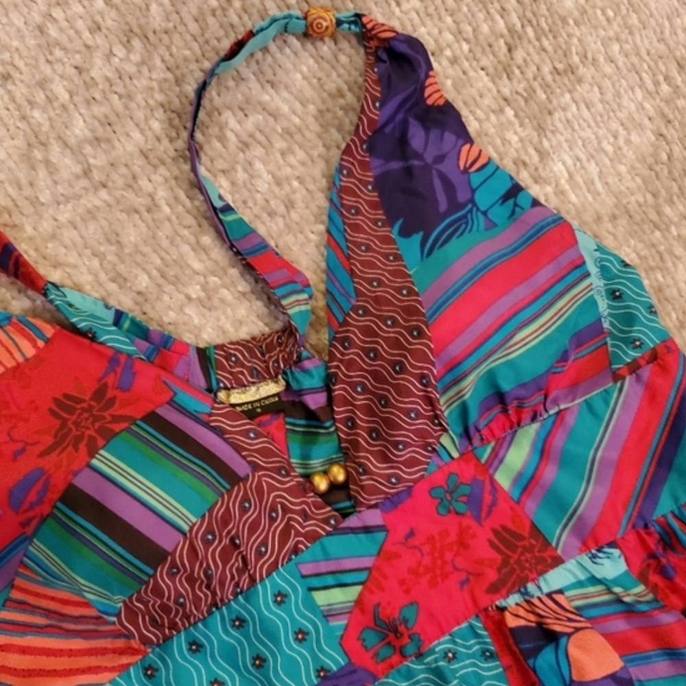 Guess Silk Patchwork Bright Multi Color Dress - image 8